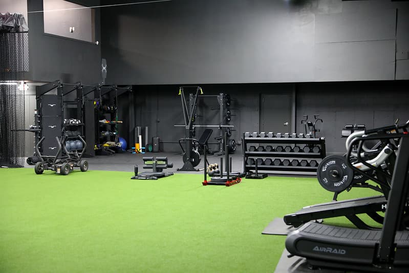 Athletes in group strength and agility training